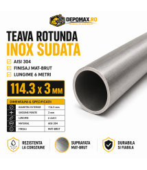 Teava rotunda inox sudata AISI 304, 114.3 x 3 mm, 6 metri Teava rotunda inox sudata AISI 304, 114.3 x 3 mm, 6 metri